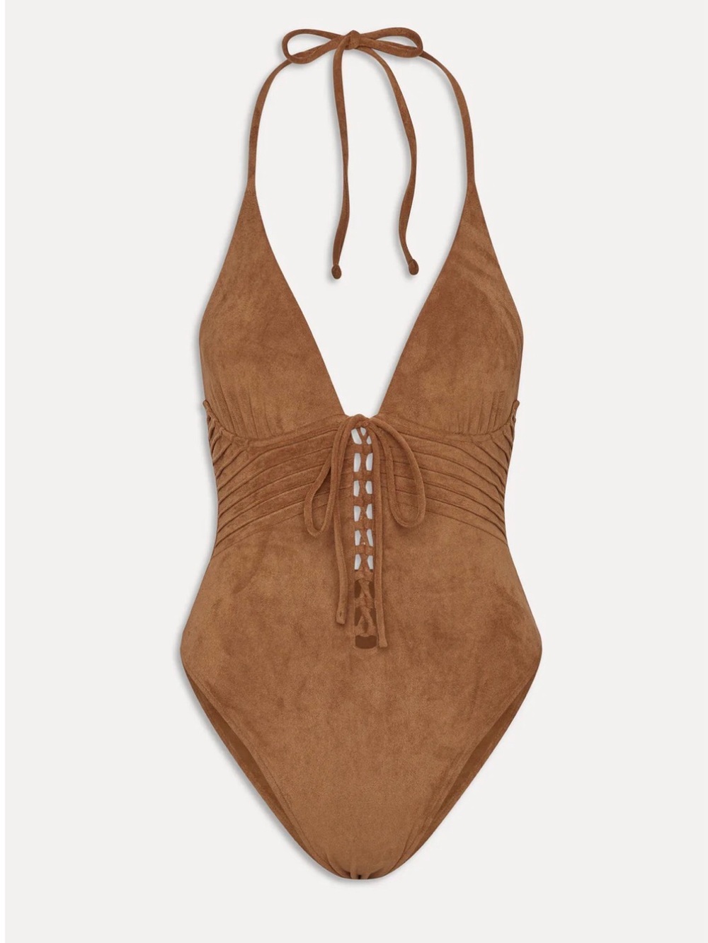 NEW Frankie’s Bikinis x Bella Hadid Small Barrel Suede One-Piece Swimsuit tan